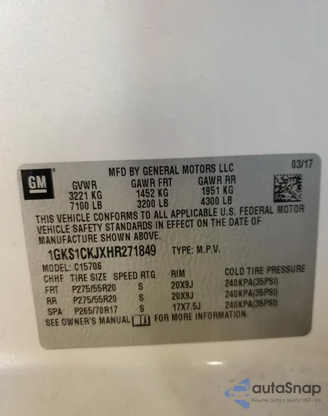 2017 GMC Yukon Denali from USA, damaged, VIN 1GKS1CKJXHR271849